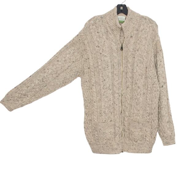 Shannon Woolen Mills Sweater Wool Cable Knit Cottage Grandpa Academia Zip Large - Picture 11 of 11